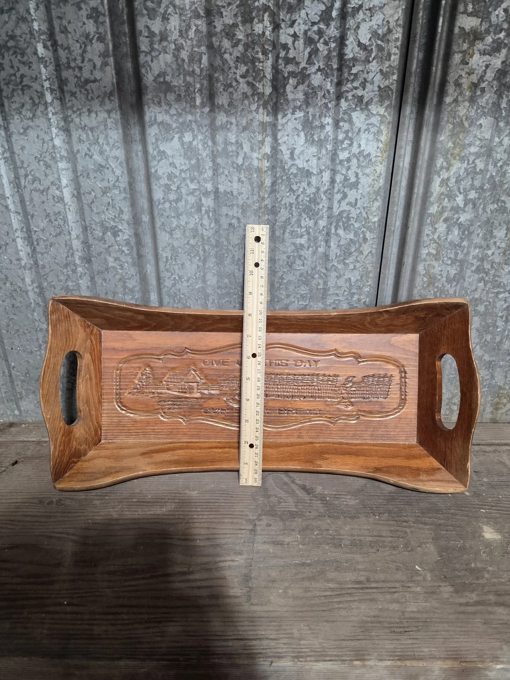Carved Wooden Serving Tray - Brown